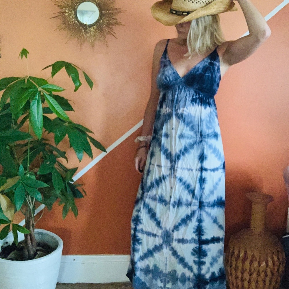 Lucky Brand Blue Tie Dye Maxi Dress